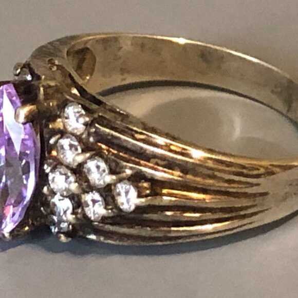Sterling Silver Amethyst DQ CZ Ring Size 7 3/4 - Picture 3 of 4